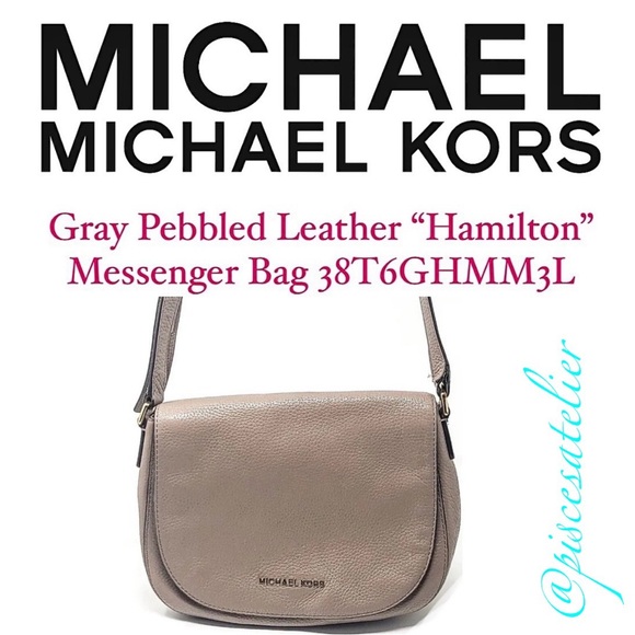 MICHAEL Michael Kors Large Gray Pebble Leather Hamilton Messenger Bag 38T6GHMM3L - Picture 4 of 13